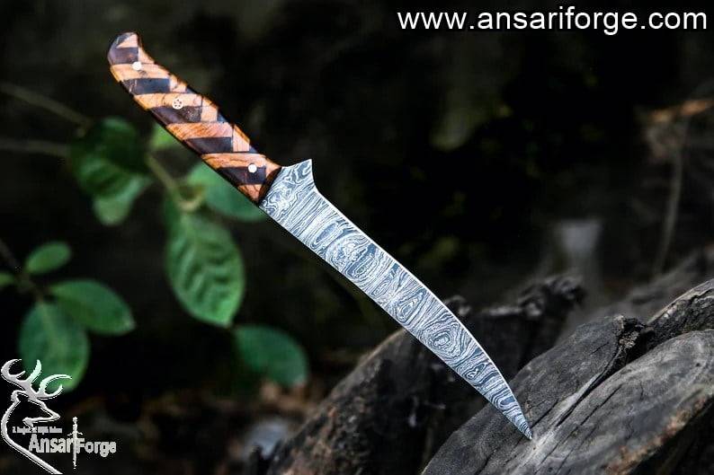 Custom Handmade Damascus Steel Fillet Knife With Beautiful Handles Rosewood & Olive With Sheath