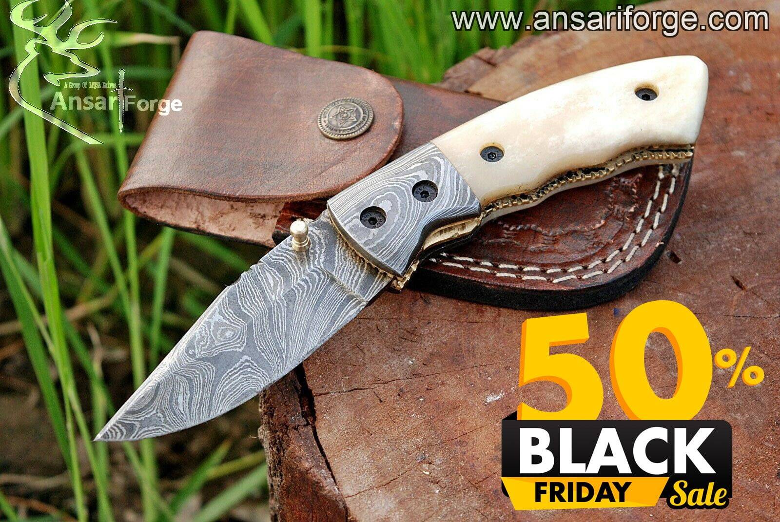 Damascus pocket knife - Black Friday Sale