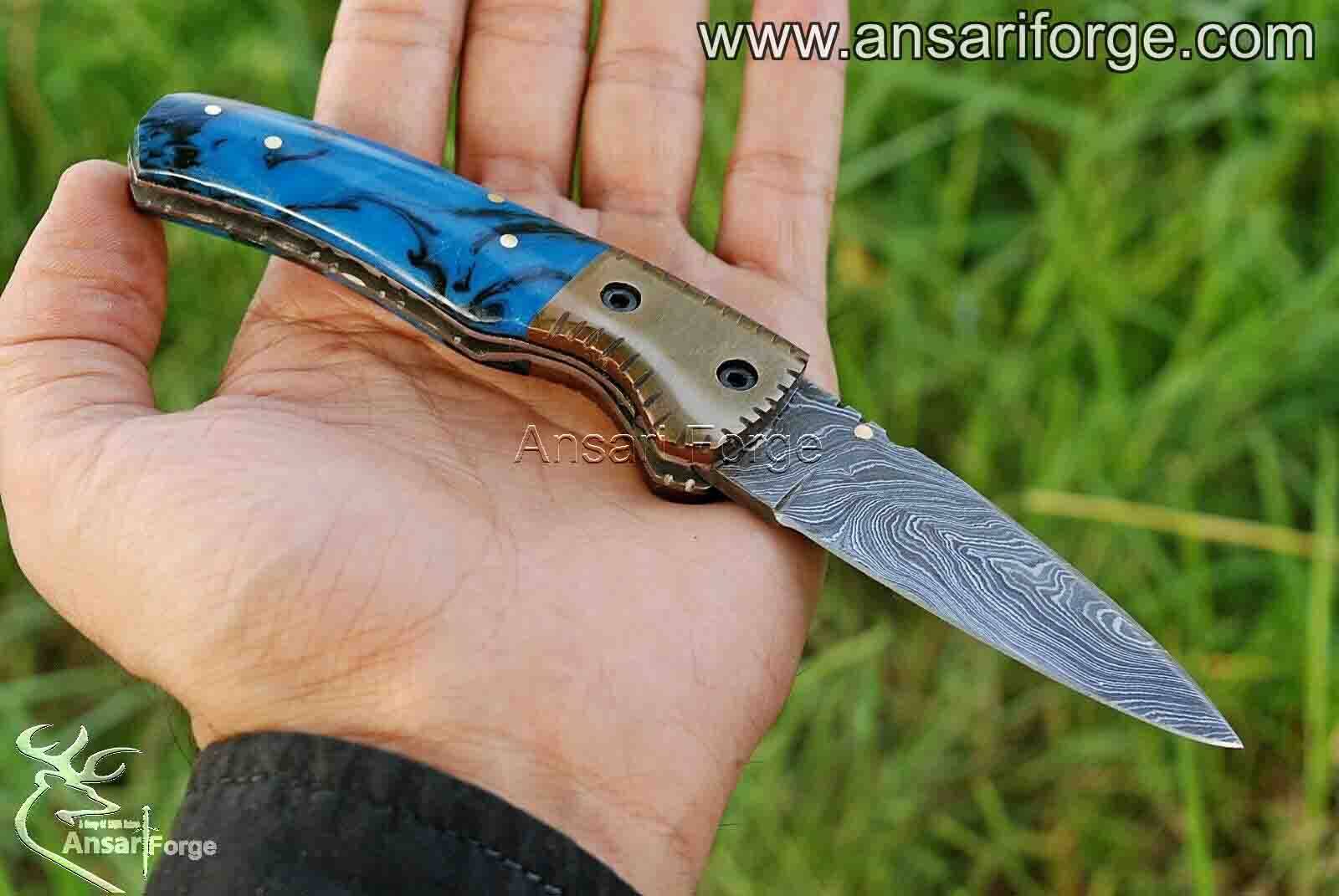 Custom made Damascus steel pocket knife