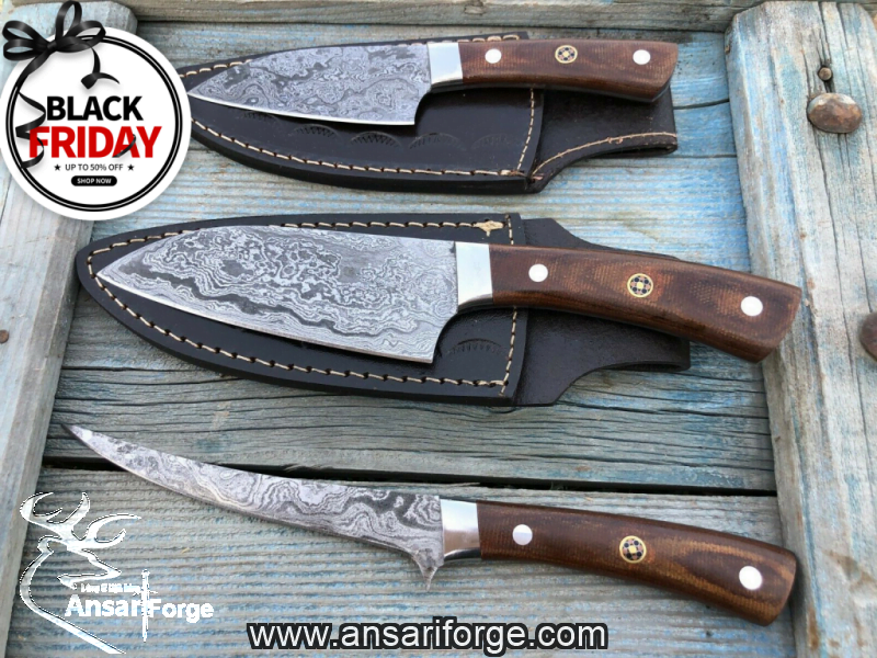 Damascus steel Hunting knifes set - Black Friday Sale