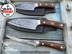Damascus steel Hunting knifes set - Black Friday Sale