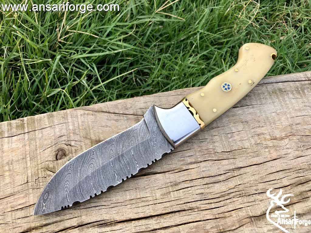 Damascus steel bone collectors hunting Skinning knife with sheath
