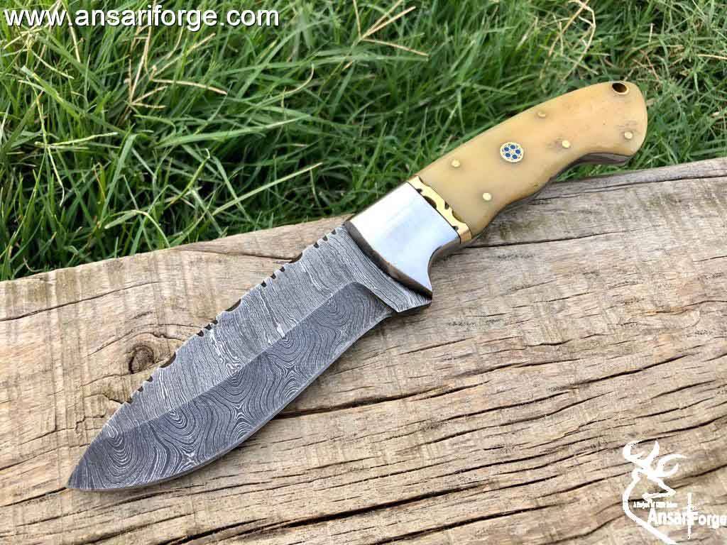 Damascus steel bone collectors hunting Skinning knife with sheath