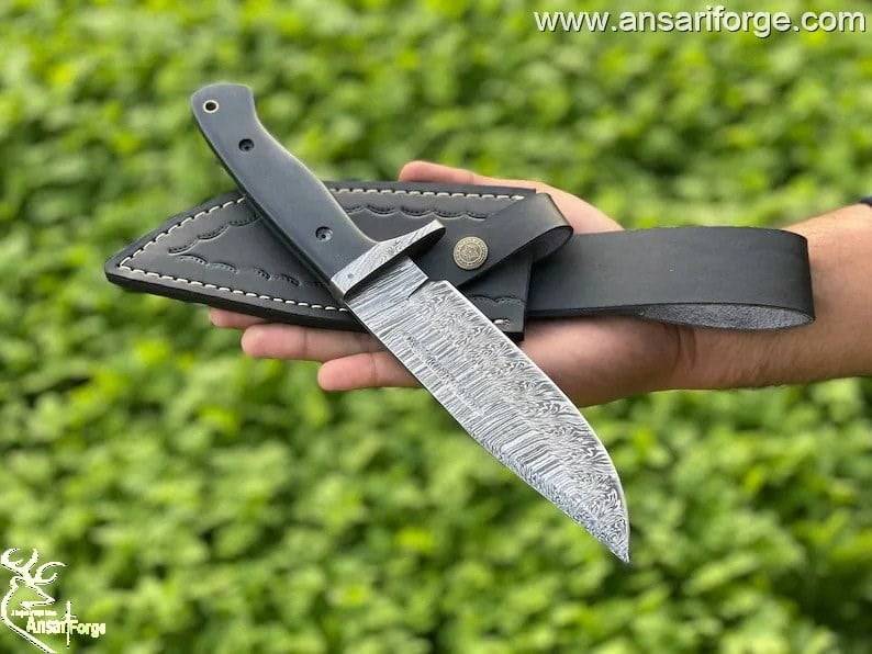 Custom handmade Damascus steel hunting knife - Christmas gift Damascus steel 1095 & 15n20 hand forged fire twisted full yang drop point blade with 58 - 60 HRC