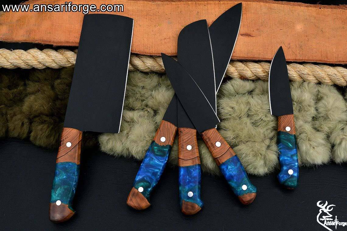 custom made kitchen knives set hand forged carbon steel Wood Handles