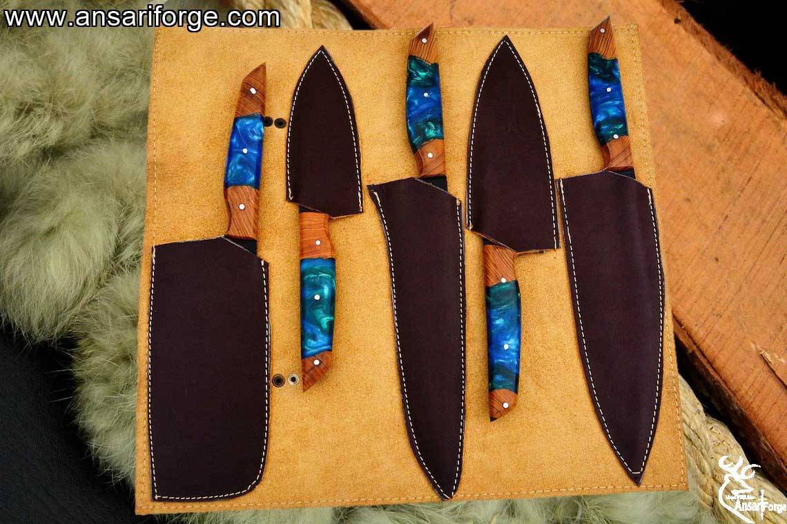 custom made kitchen knives set hand forged carbon steel Wood Handles
