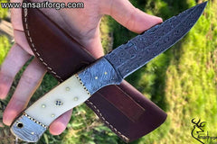 Handmade Damascus steel bone handle hunting knife 9.0 inches survival knife with leather sheath