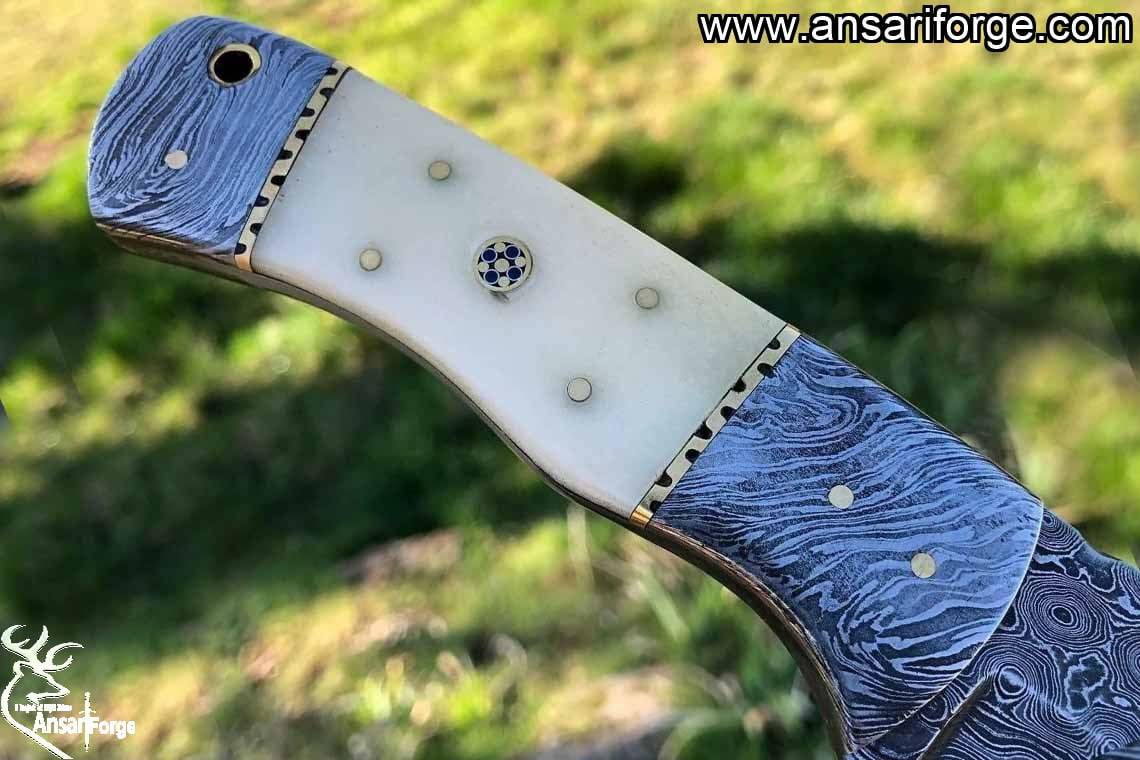 Handmade Damascus steel bone handle hunting knife 9.0 inches survival knife with leather sheath