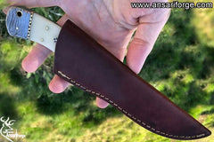 Handmade Damascus steel bone handle hunting knife 9.0 inches survival knife with leather sheath