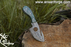 Beautiful Damascus Gut Hook Knife Made of Remarkable Steel Resin Handle/w Brown Leather Sheath