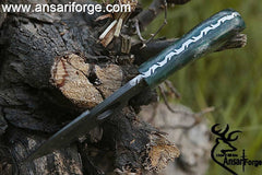 Beautiful Damascus Gut Hook Knife Made of Remarkable Steel Resin Handle/w Brown Leather Sheath