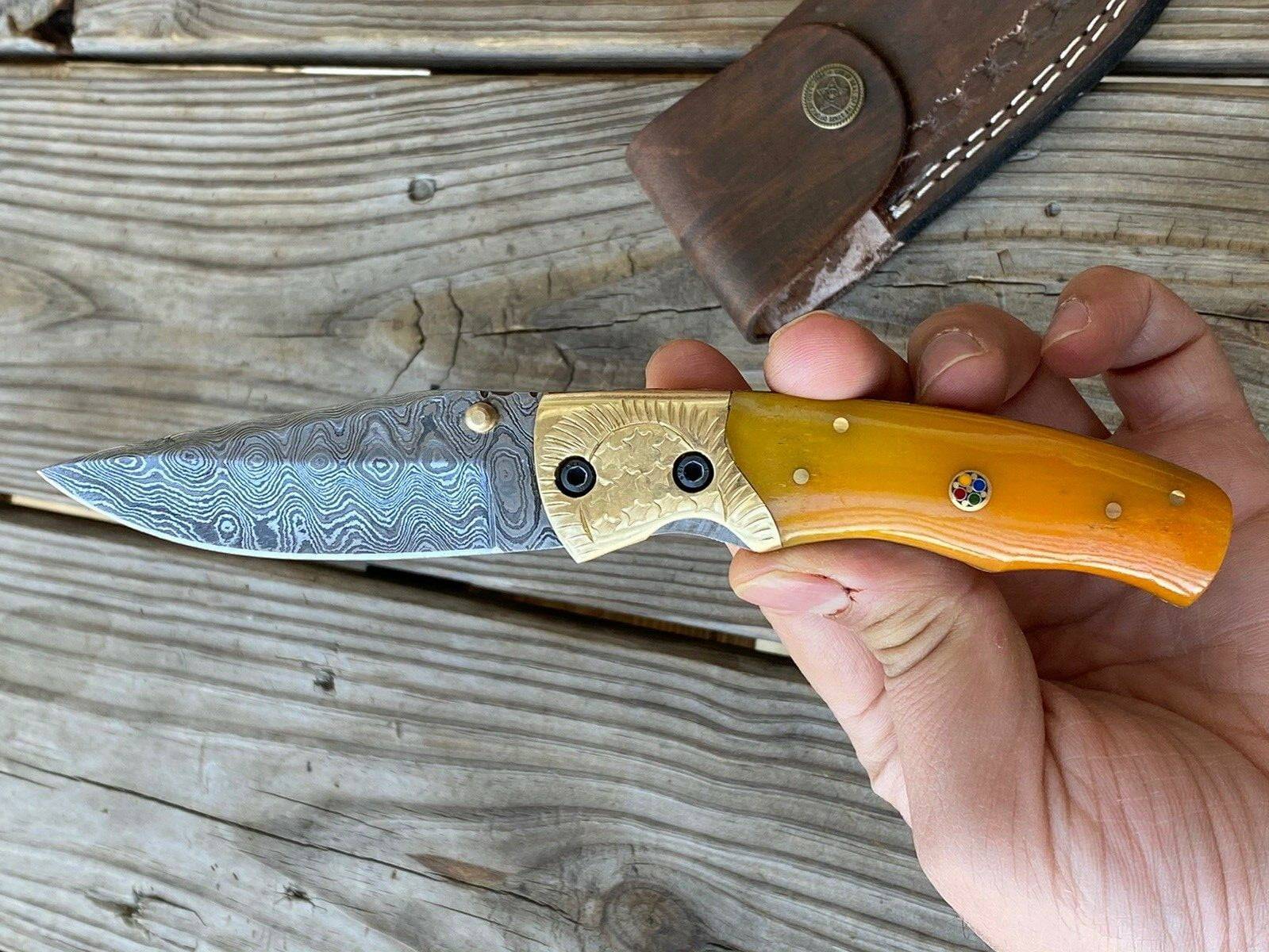 Custom made very beautiful Damascus steel folding knife