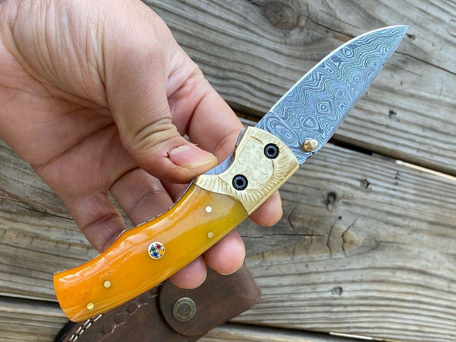 Custom made very beautiful Damascus steel folding knife