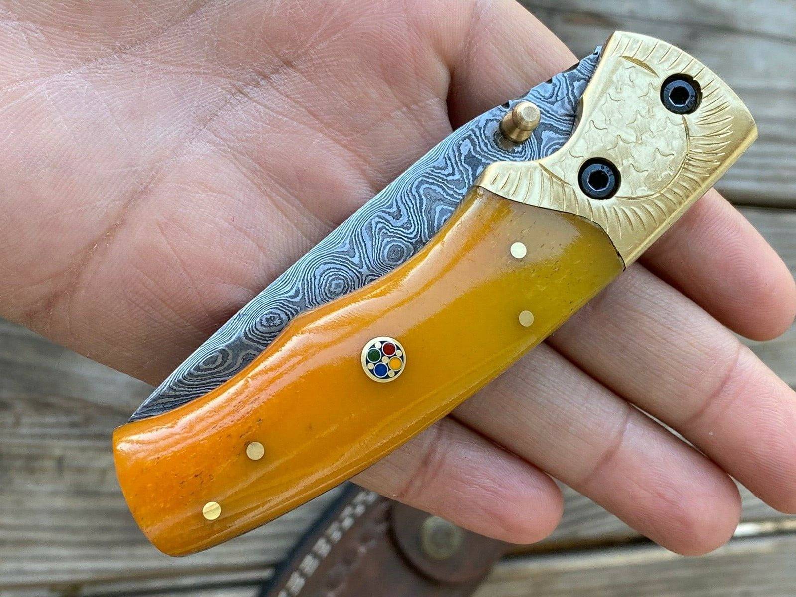 Custom made very beautiful Damascus steel folding knife