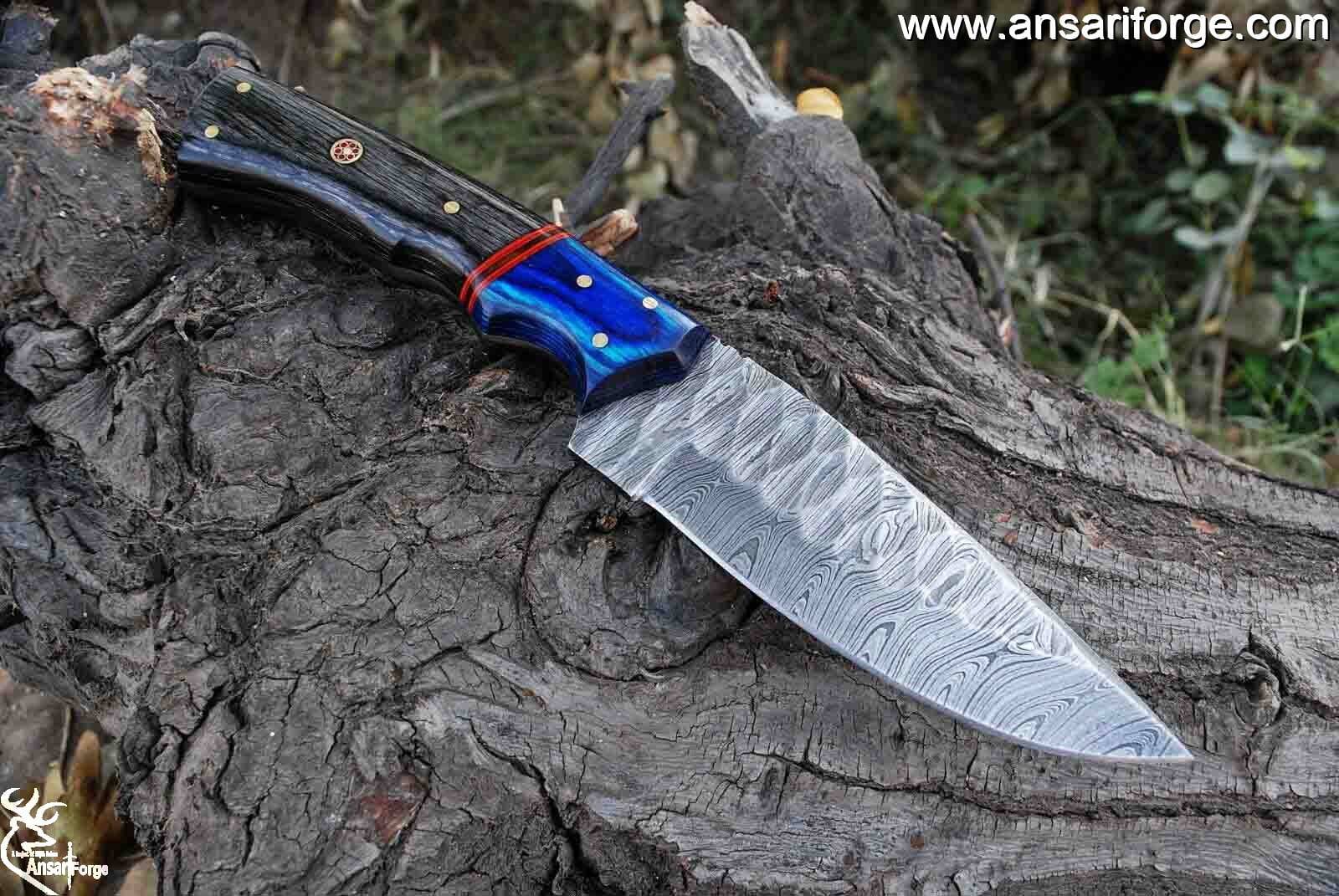 Custom Handmade Damascus Hunting Knife - Best Damascus Steel Blade Hunting Skinning Knife- Fixed Blade Camping, Survival Knife With Leather Sheath