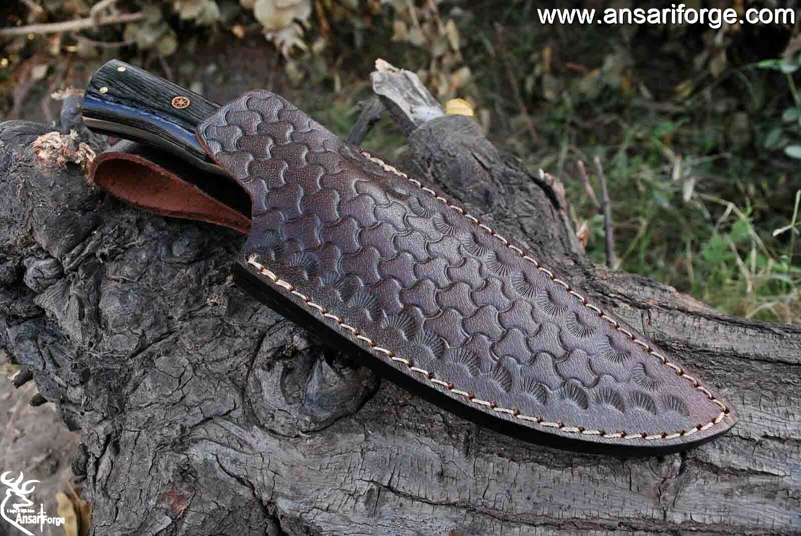 Custom Handmade Damascus Hunting Knife - Best Damascus Steel Blade Hunting Skinning Knife- Fixed Blade Camping, Survival Knife With Leather Sheath