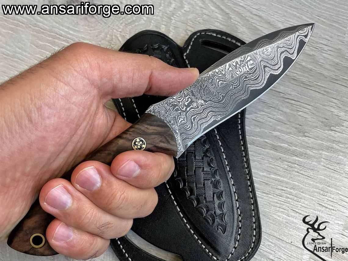 Handmade Damascus Hunting Knife | Bushcraft Knife with Sheath | 9'’ EDC Survival Knife for Men | Fixed Blade | Walnut Wood Handle