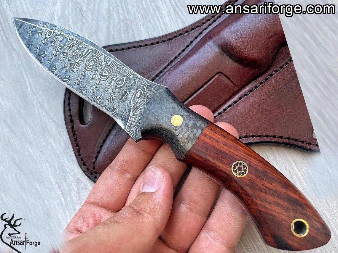 Handmade Damascus Hunting Knife | Bushcraft Knife with Sheath | 9'’ EDC Survival Knife for Men | Fixed Blade | Rosewood Handle