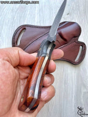Handmade Damascus Hunting Knife | Bushcraft Knife with Sheath | 9'’ EDC Survival Knife for Men | Fixed Blade | Rosewood Handle