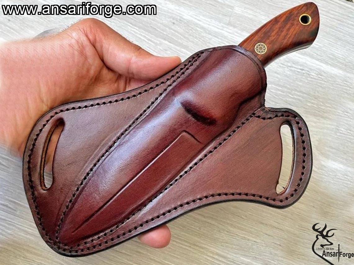 Handmade Damascus Hunting Knife | Bushcraft Knife with Sheath | 9'’ EDC Survival Knife for Men | Fixed Blade | Rosewood Handle