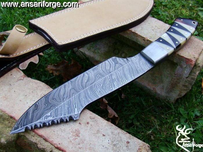 Custom Made Damascus Tactical Hunting Knife 13 inches long with Leather sheath