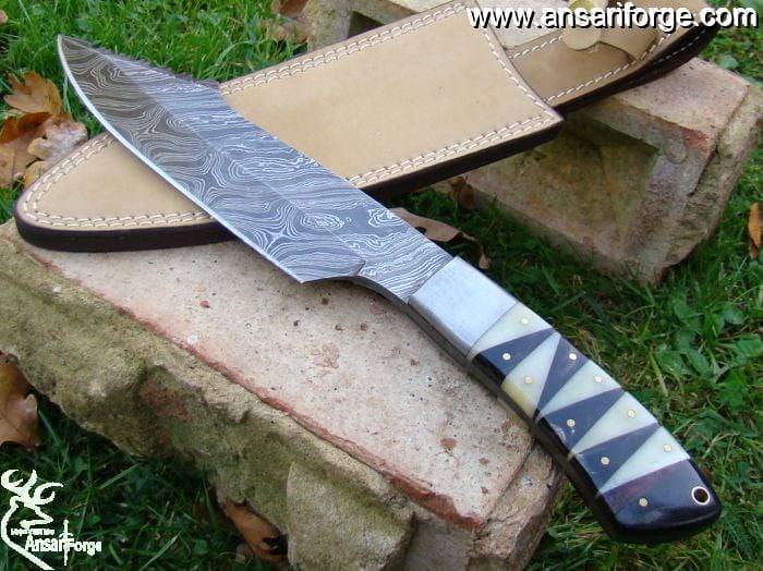 Custom Made Damascus Tactical Hunting Knife 13 inches long with Leather sheath