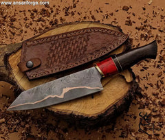 Hand forged Copper Damascus Chef knife with 8 inch blade and Wenge wood handle by Ansari Forge.