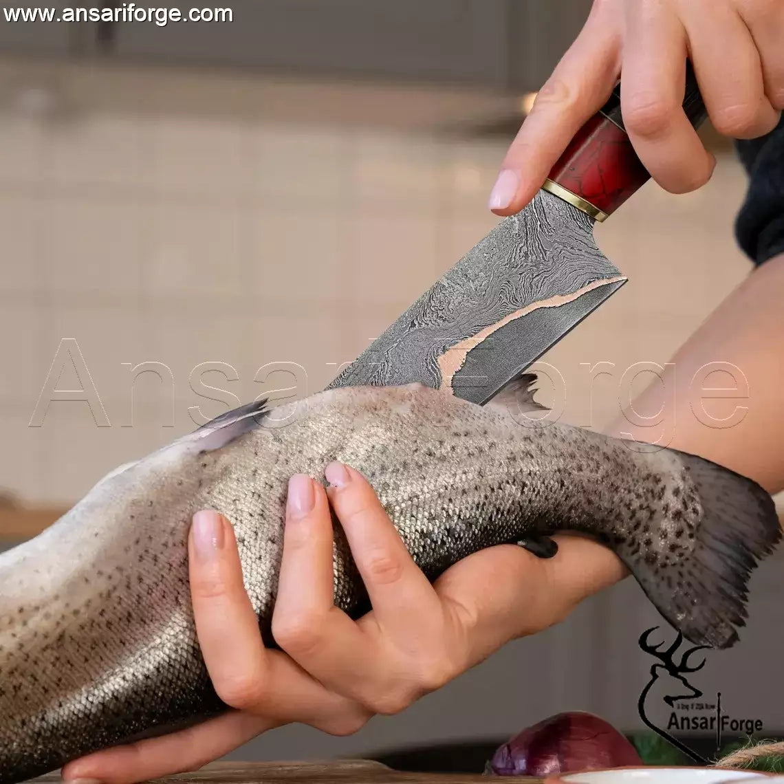Copper Damascus Steel Chef Knife | 8" Professional Kitchen Blade
