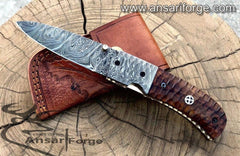 Hand-forged Damascus Steel Pocket Knife - Discover a masterpiece of craftsmanship. Featuring a razor-sharp blade, elegant rosewood handle, and durable construction. Perfect for outdoor adventures or everyday carry.