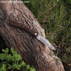 Custom Hand made Damascus Pocket Knife with Hand-forged Blade and Leather Sheath