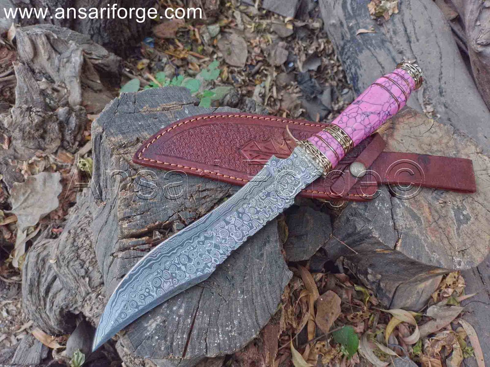 Bowie Knife With Brass guard and Damascus Blade.