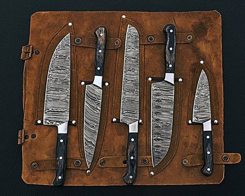 Damascus steel custom handmade chef knife set