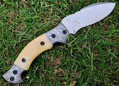 D2 tool steel handmade folding pocket knife with leather sheath