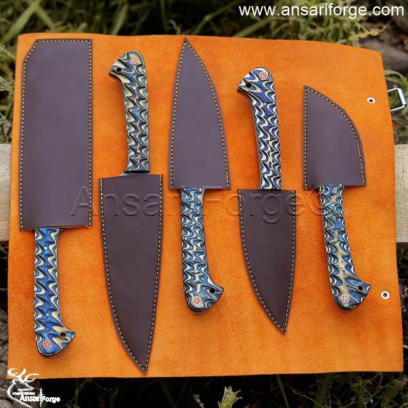 Top-Rated Damascus Steel Kitchen Knife Set – Ideal for Home Cooking and Professional Use.