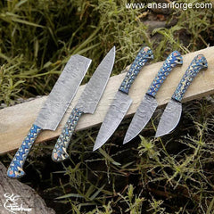 Damascus Steel Kitchen Knife Set With Pakka Wood Handles & Roll Bag - Top Rated, High Quality Knives For Home & Professional Chef's
