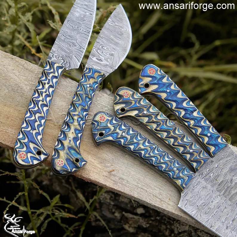 Best Damascus Kitchen Knife Set with Full Tang and Non-Slip Handles.
