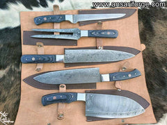 Damascus Chef Knife Set 5pcs With Roll Bag