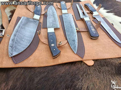 Damascus chef knife set with case