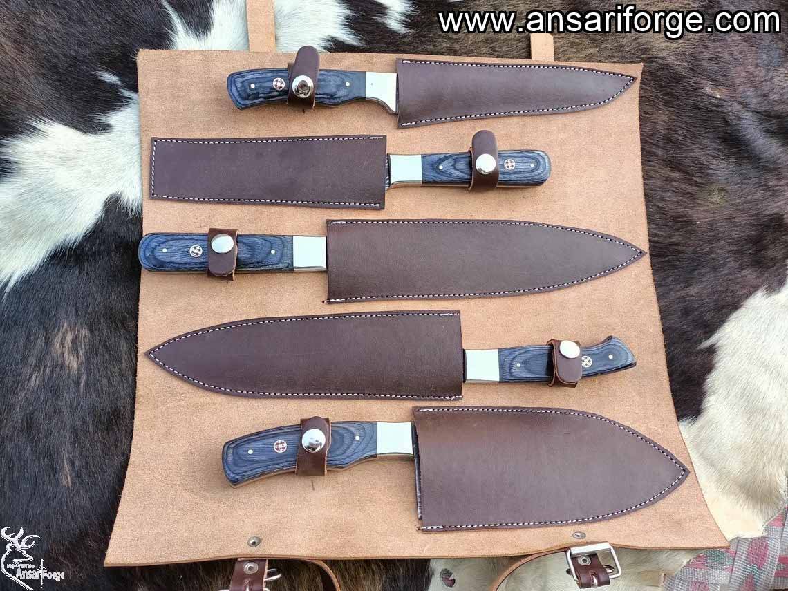 Damascus Chef Knife Set 5pcs With Roll Bag