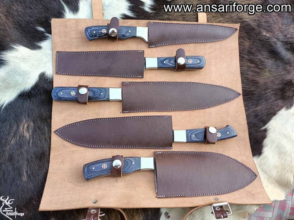 Damascus Chef Knife Set 5pcs With Roll Bag
