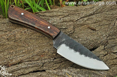 Custom Handmade Forged Hunting Knife featuring a high carbon steel blade and a rosewood handle.