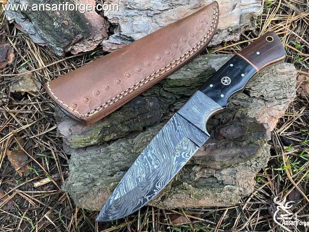 Handmade Damascus Hunting Knife Bushcraft knife with Sheath 9.0 Inches Fixed Blade Survival knife