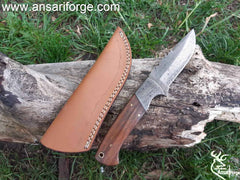 Damascus hunting knife with leather sheath | Ansari Forge