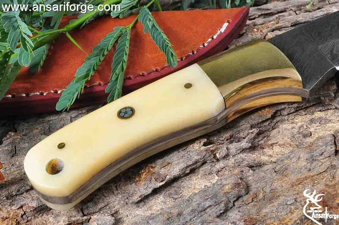 Custom Handmade Damascus Steel Hunting Skinning Knife With Sheath