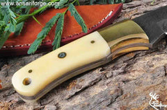 Custom Handmade Damascus Steel Hunting Skinning Knife With Sheath
