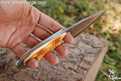 Damascus Steel Fixed Blade EDC Pocket Knife, Handmade Forged Damascus Steel knife with Bone Handle, Hunting knife with Sheath