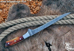 Handmade Damascus Steel Large Fillet Knife Hunting Fishing Knives, Full Tang Bone Handle, 13.0 inch Sharp