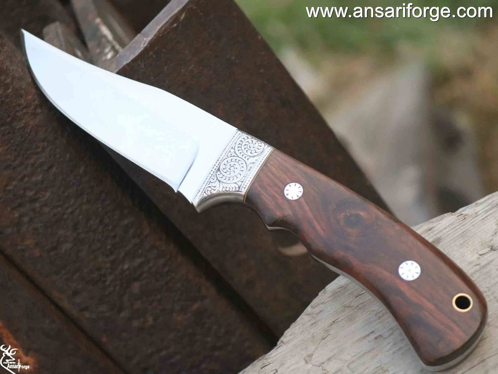 Handmade forged 440c steel engraved bolsters hunting knife with sheath - Awesome gift for men