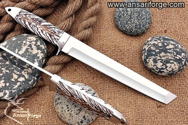 Hand forged D2 tool steel Tanto Hunter