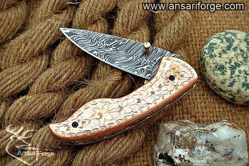 Damascus engraved pocket knife - Black Friday Offer